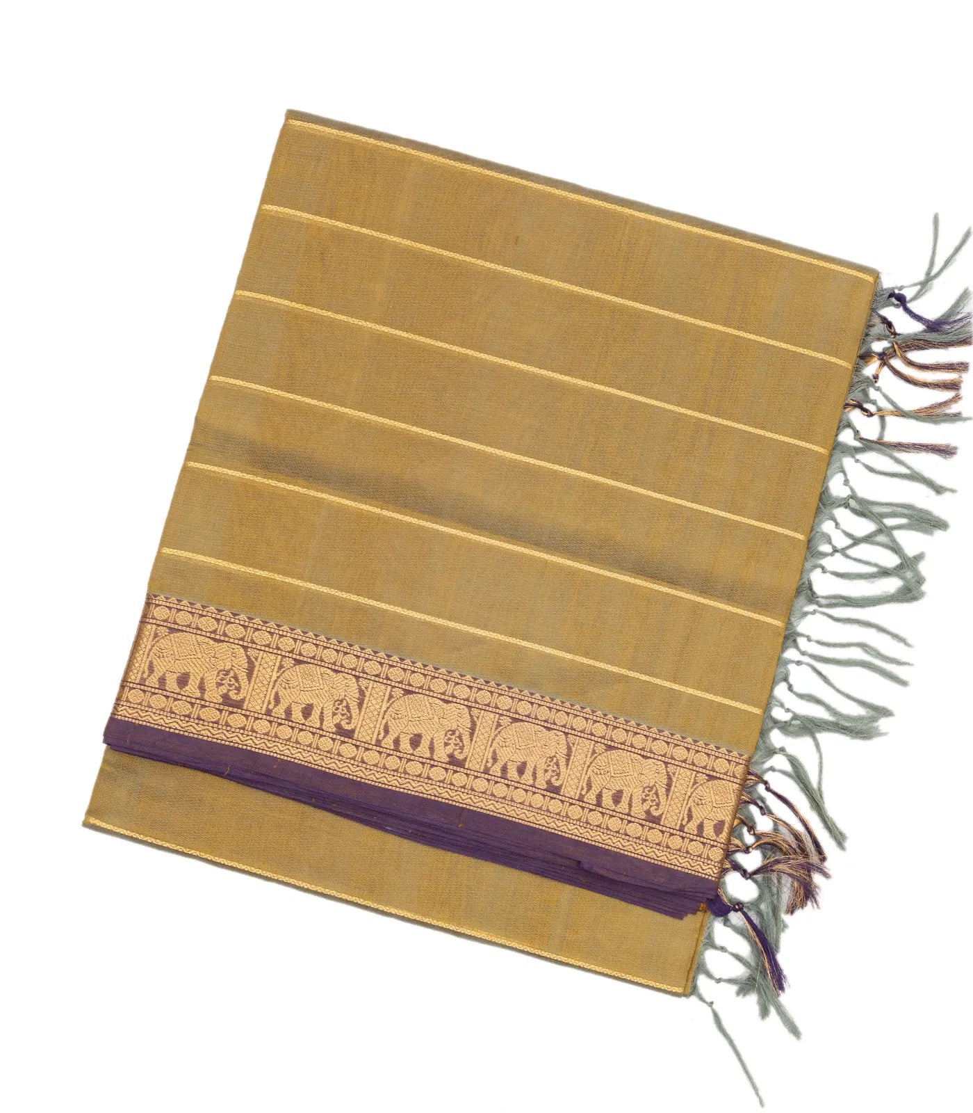 Beige Handloom Silk Cotton Saree With Zari Stripes