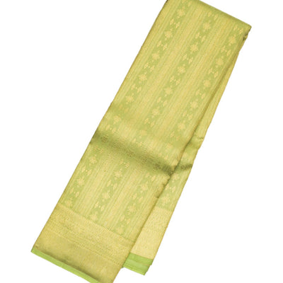 Cardamom Green Handloom Kanchipuram Silk Saree With Stripes & Floral Motifs