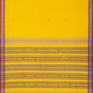 Yellow Handloom Bhujodi Cotton Saree With Arrow Buttas