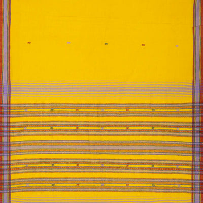 Yellow Handloom Bhujodi Cotton Saree With Arrow Buttas