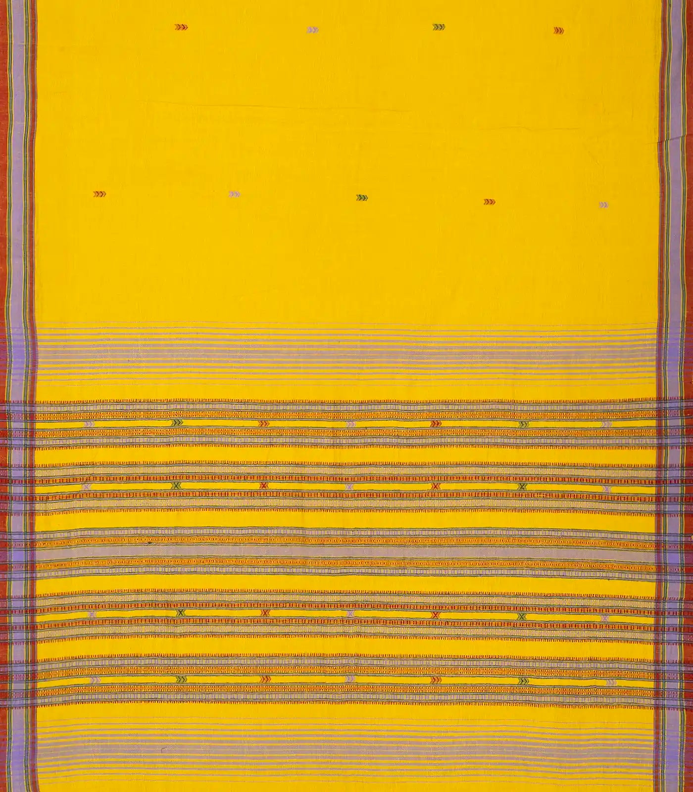 Yellow Handloom Bhujodi Cotton Saree With Arrow Buttas