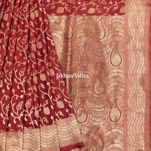 Red-Copper Kadwa Jaal Handloom Banarasi Saree