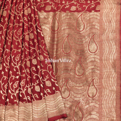 Red-Copper Kadwa Jaal Handloom Banarasi Saree