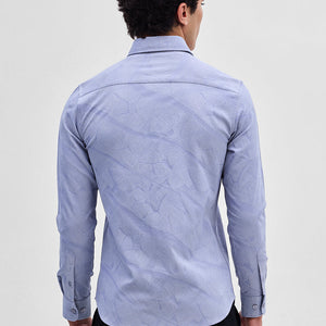 Light Blue Slim Fit Self-Design Shirt