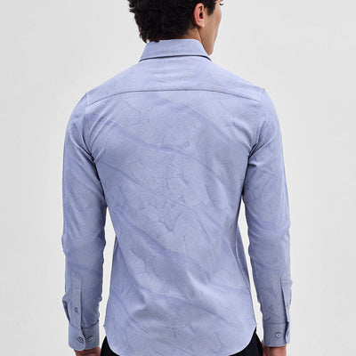 Light Blue Slim Fit Self-Design Shirt