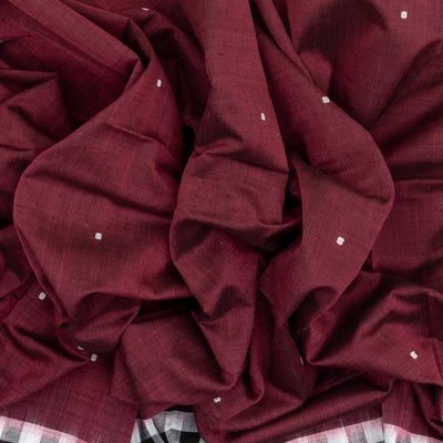 Maroon Handloom Orissa Cotton Saree With Black Tie & Dye Pallu
