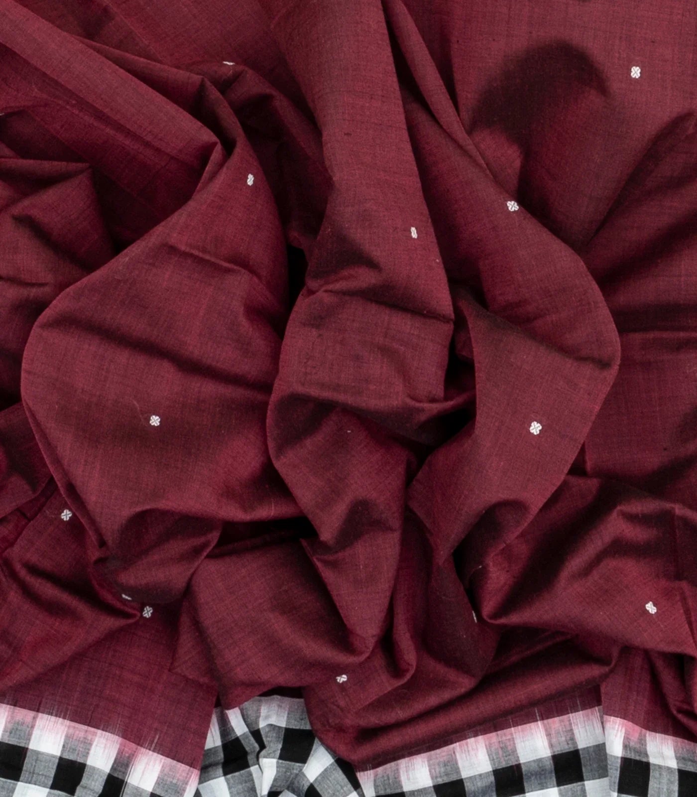 Maroon Handloom Orissa Cotton Saree With Black Tie & Dye Pallu