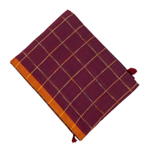 Magenta Bengal Cotton Saree With Printed Checks