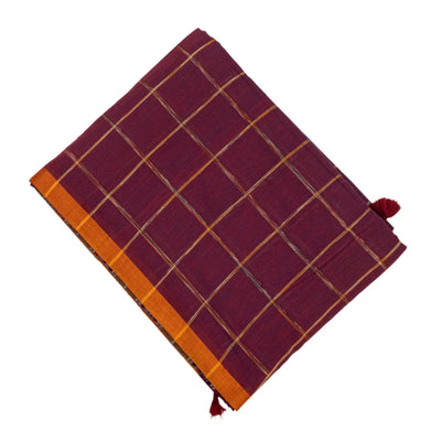 Magenta Bengal Cotton Saree With Printed Checks