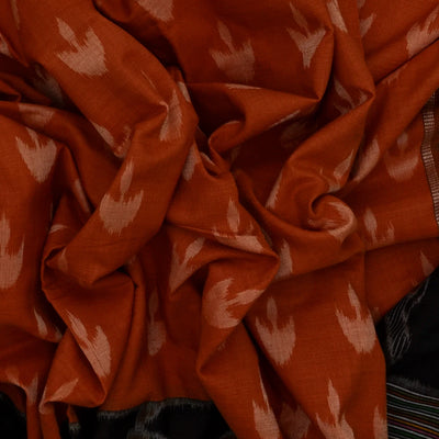 Rust Handloom Orissa Cotton Saree With Contrast Black Border