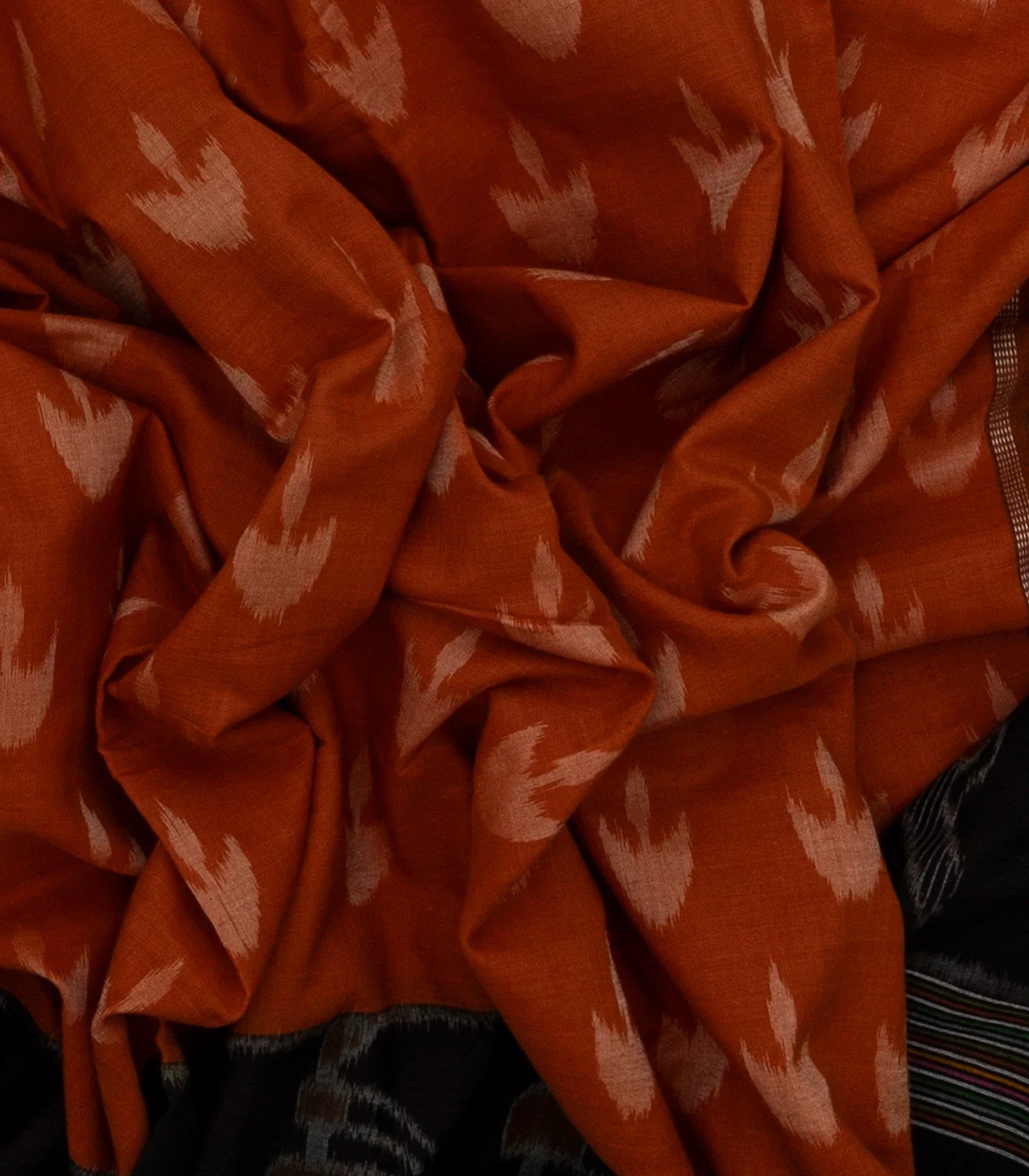 Rust Handloom Orissa Cotton Saree With Contrast Black Border