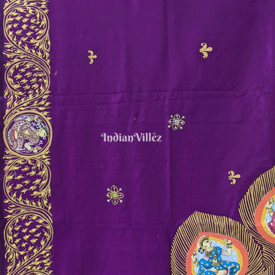 Purple PEACOCK (Mayur) & Nartaki Theme Pattachitra Saree
