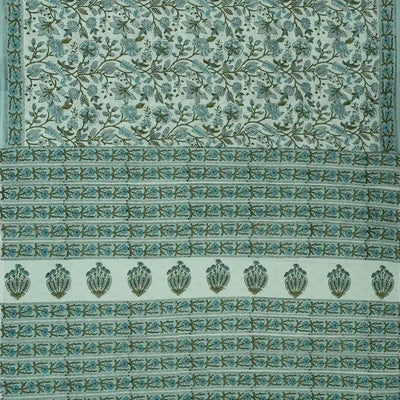 Light Blue Woven Jaipur Cotton Saree With Printed Floral Motifs