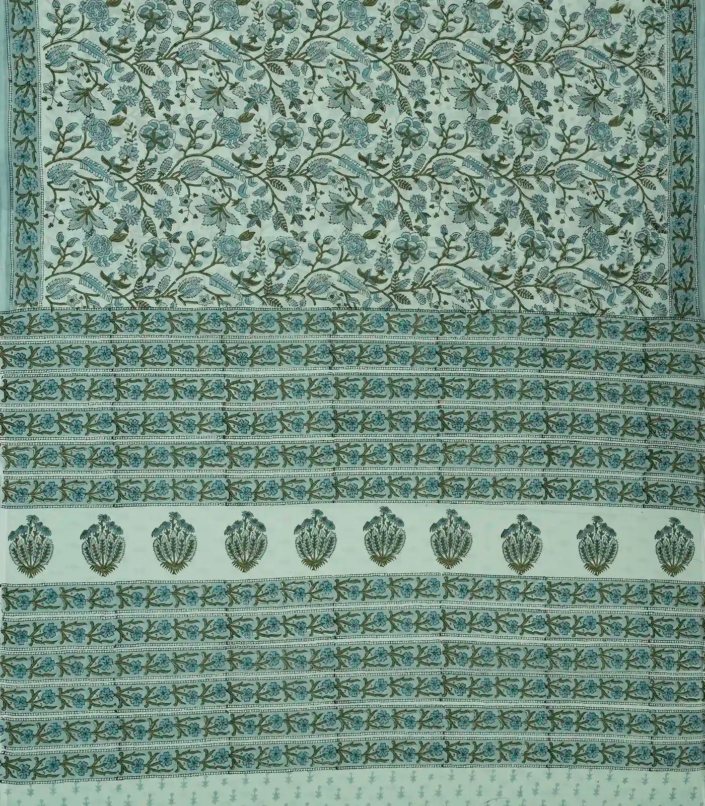 Light Blue Woven Jaipur Cotton Saree With Printed Floral Motifs