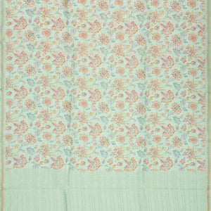 Turquoise Handwoven Linen Saree Printed With Floral Motifs