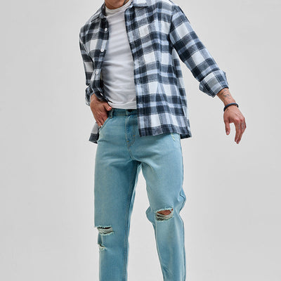 Light Blue Distressed Baggy Fit Jeans
