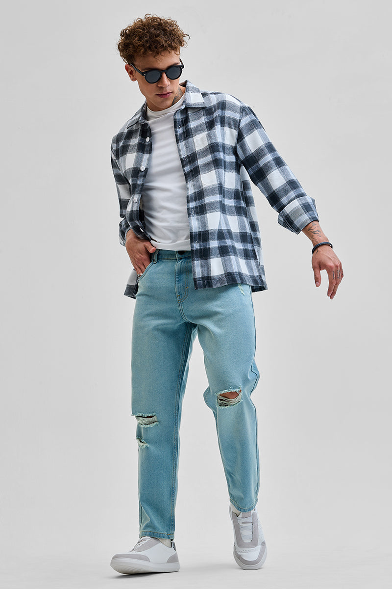 Light Blue Distressed Baggy Fit Jeans