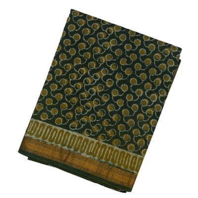 Sea Green Handloom Chanderi Cotton Saree With Printed Floral Motifs