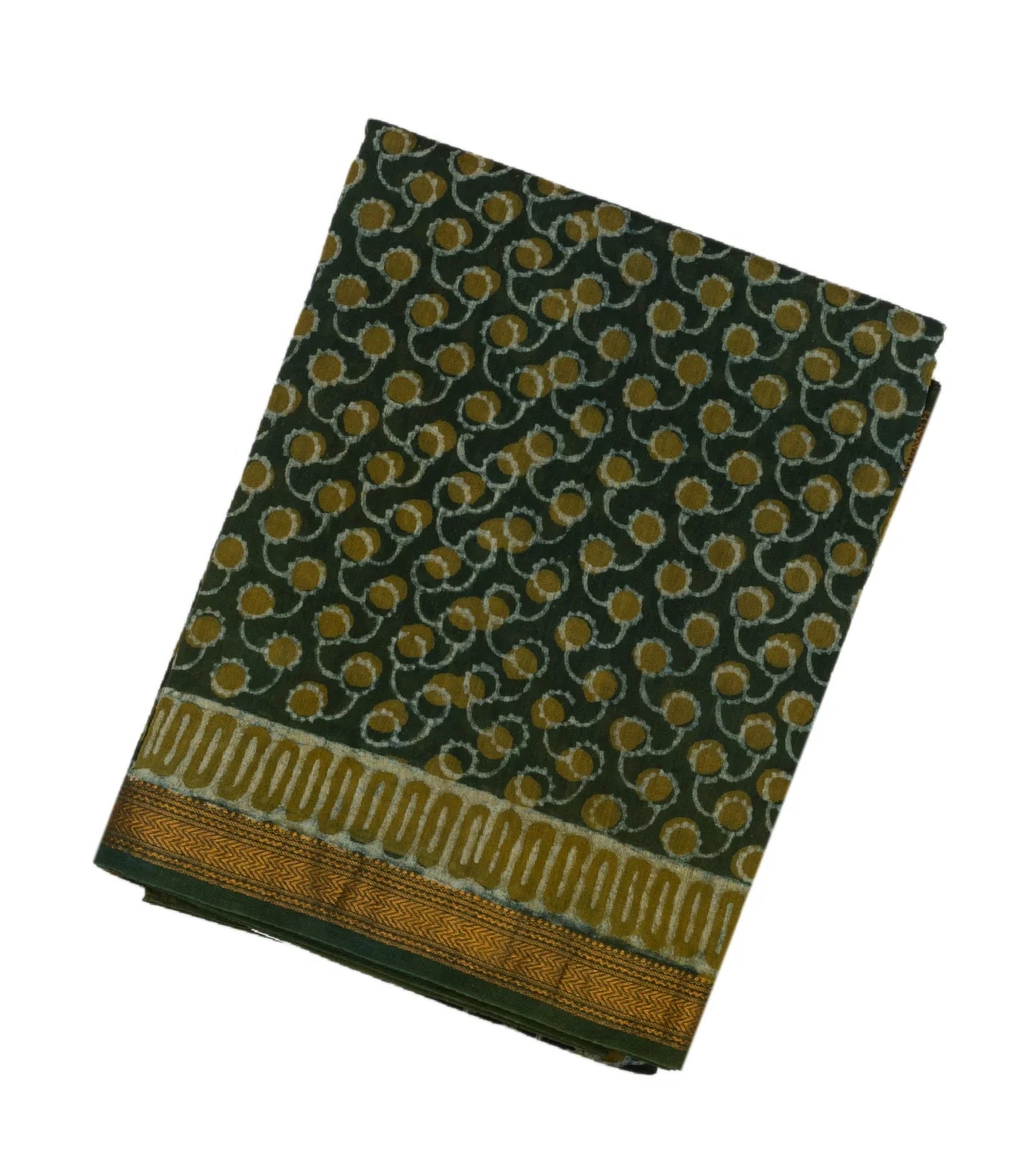 Sea Green Handloom Chanderi Cotton Saree With Printed Floral Motifs