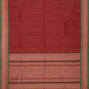Crimson Handloom Kanchi Cotton Saree With Checks And Motifs