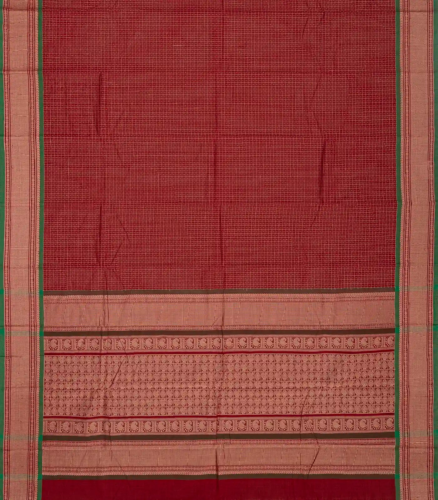 Crimson Handloom Kanchi Cotton Saree With Checks And Motifs