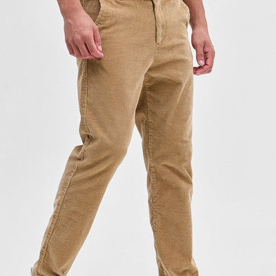 Beige Corduroy Slim Fit Trousers