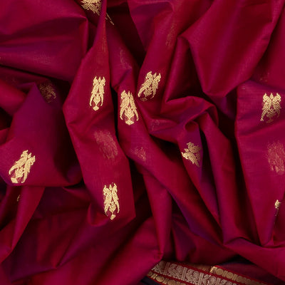 Pink Handloom Silk Cotton Saree With Parrot Buttas