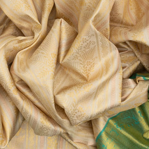 Off White Handloom Kanchipuram Korvai Silk Saree With Floral Stripes