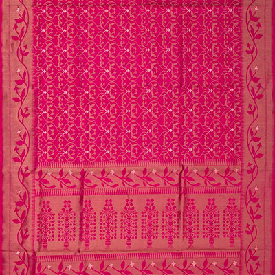 Pink Handloom Soft Silk Saree With Floral Jaal Motifs
