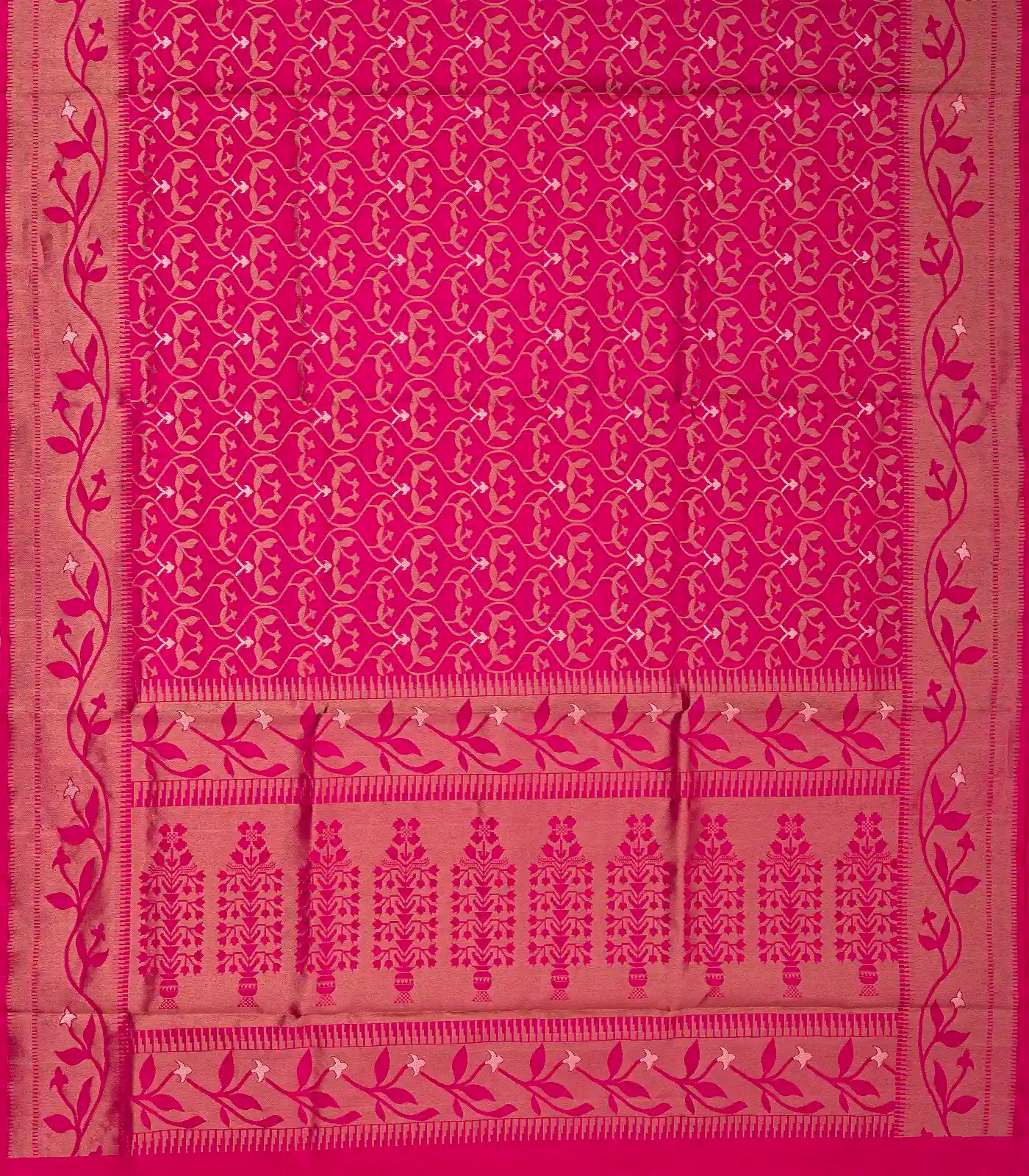 Pink Handloom Soft Silk Saree With Floral Jaal Motifs