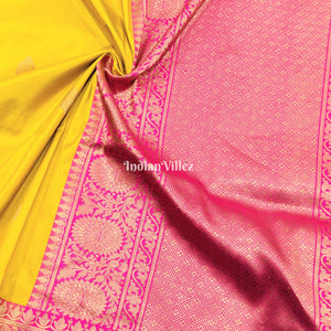 Yellow Pink Designer Banarasi Katan Silk Saree