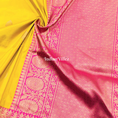 Yellow Pink Designer Banarasi Katan Silk Saree