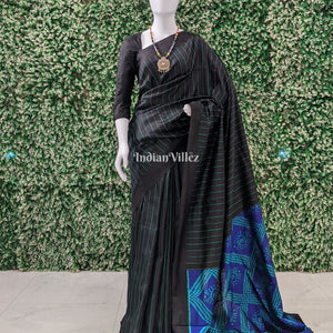 Black Blue Odisha Ikat Designer Contemporary Silk Saree