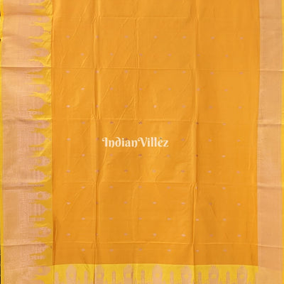 Yellow Banarasi Katan Silk Saree Inspired by Big Ben, London & United States Capitol, Washington DC