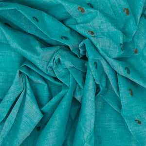 Cyan Bengal Cotton Saree With Mango Motifs