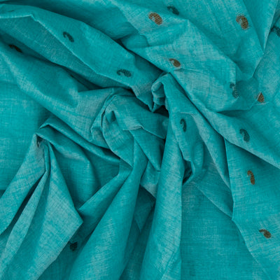 Cyan Bengal Cotton Saree With Mango Motifs