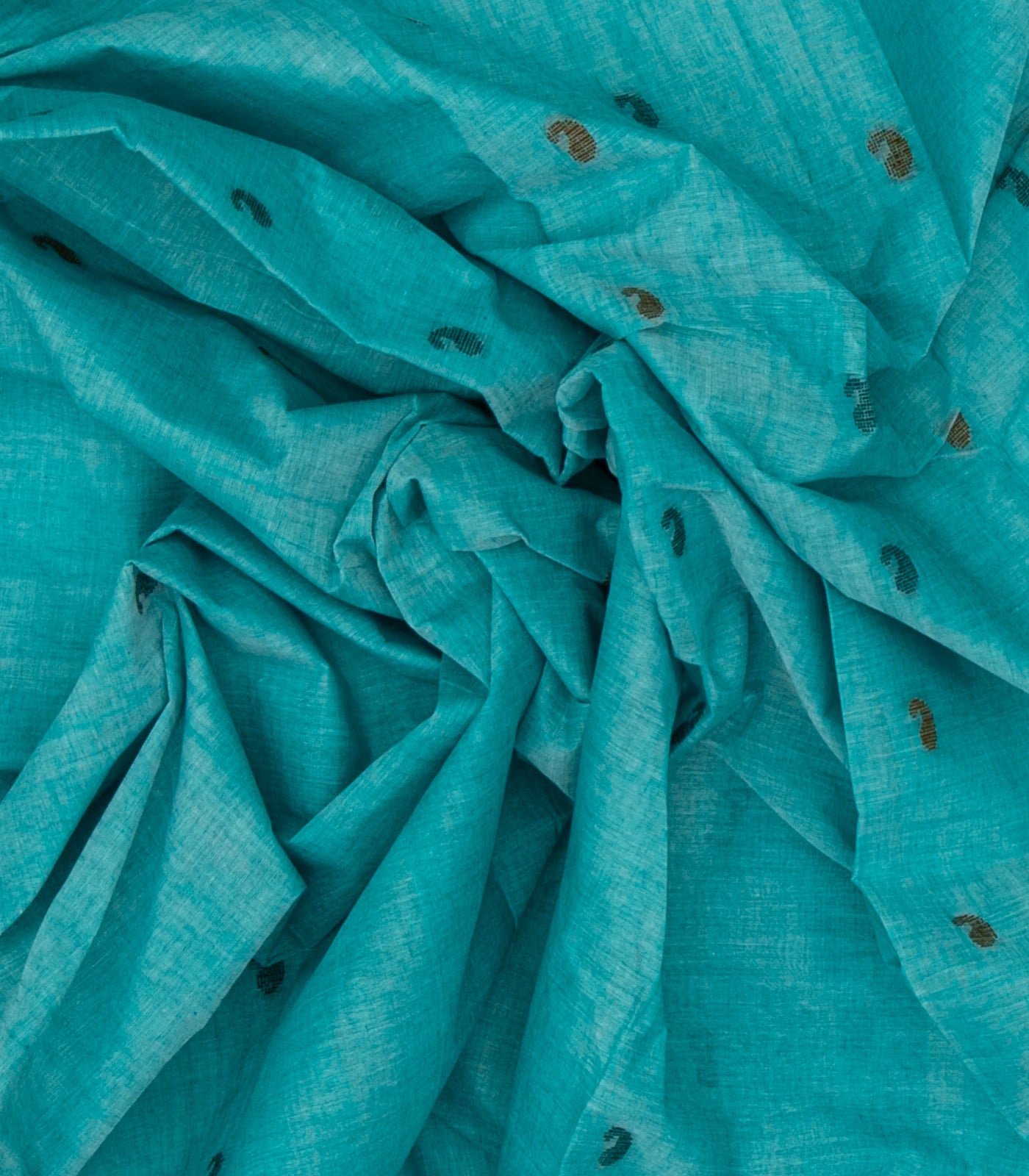 Cyan Bengal Cotton Saree With Mango Motifs