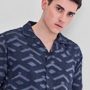 Dark Blue Geometric Box Fit Shirt