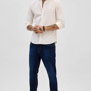 Cream Slim Fit Stripes Shirt