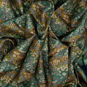 Aquamarine Handloom Tussar Silk Saree With Printed Floral Motifs