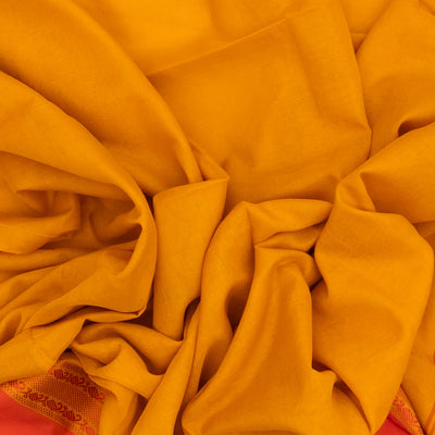 Turmeric Yellow Handloom Bengal Cotton Saree With Red Border