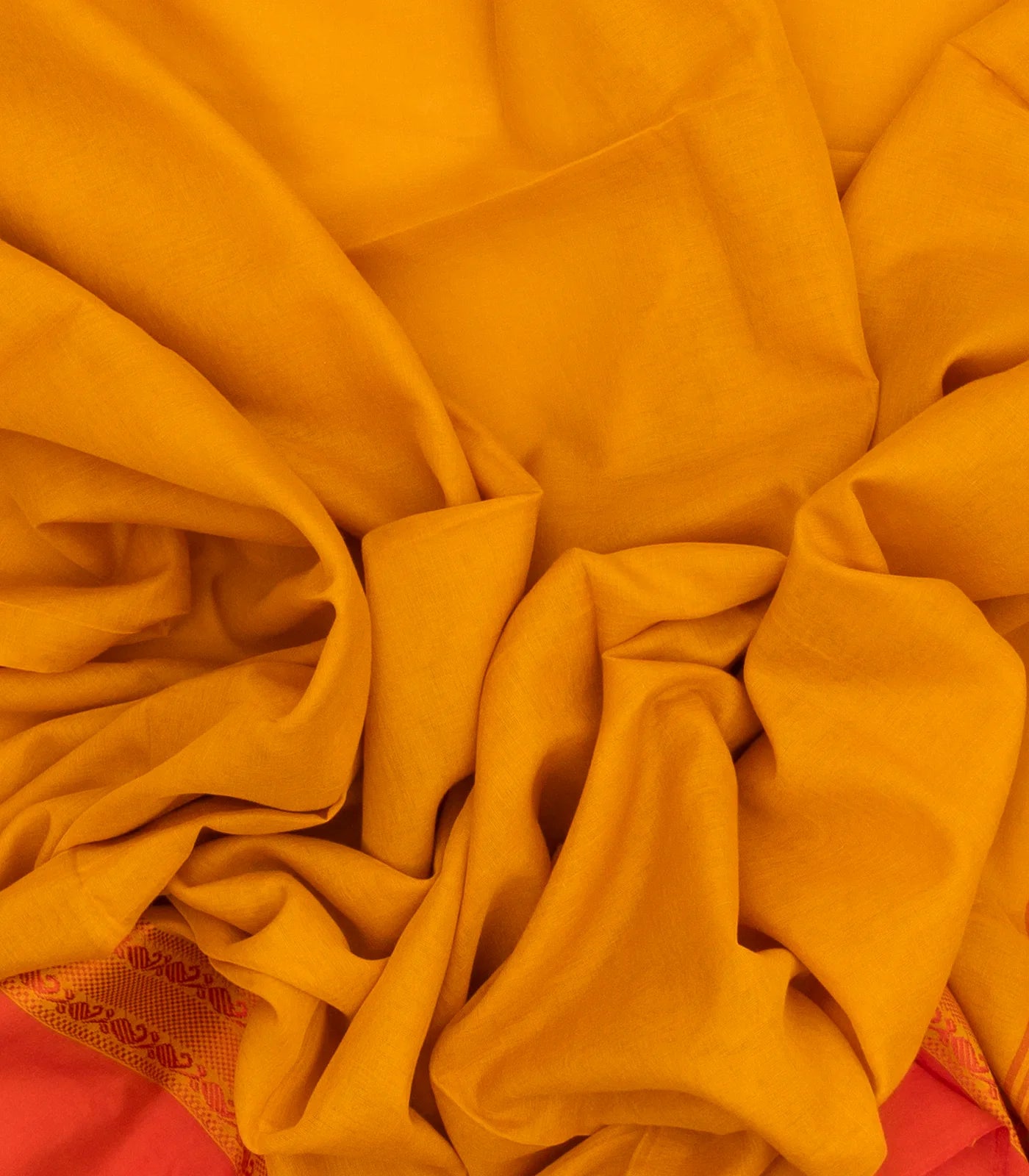 Turmeric Yellow Handloom Bengal Cotton Saree With Red Border