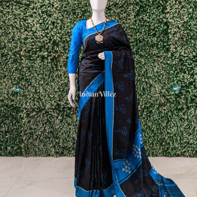Black Copper Sulfate Dolphin Design Designer Contemporary Silk Saree