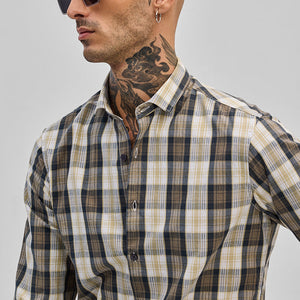 Khaki Checks Slim Fit Shirt