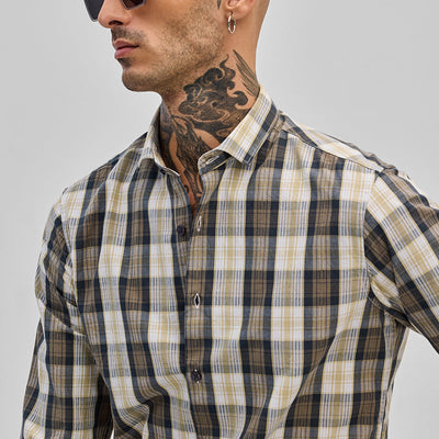 Khaki Checks Slim Fit Shirt