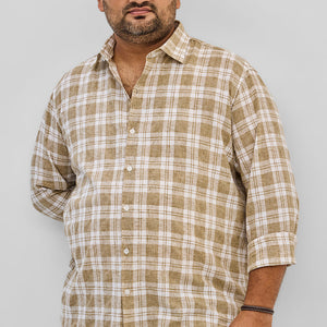 Beige Checks Linen Blend Shirt