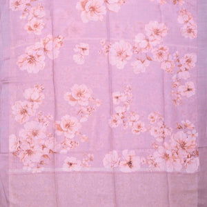 Bubblegum Pink Handloom Linen Saree With Printed Floral Motifs
