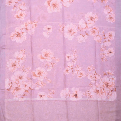 Bubblegum Pink Handloom Linen Saree With Printed Floral Motifs