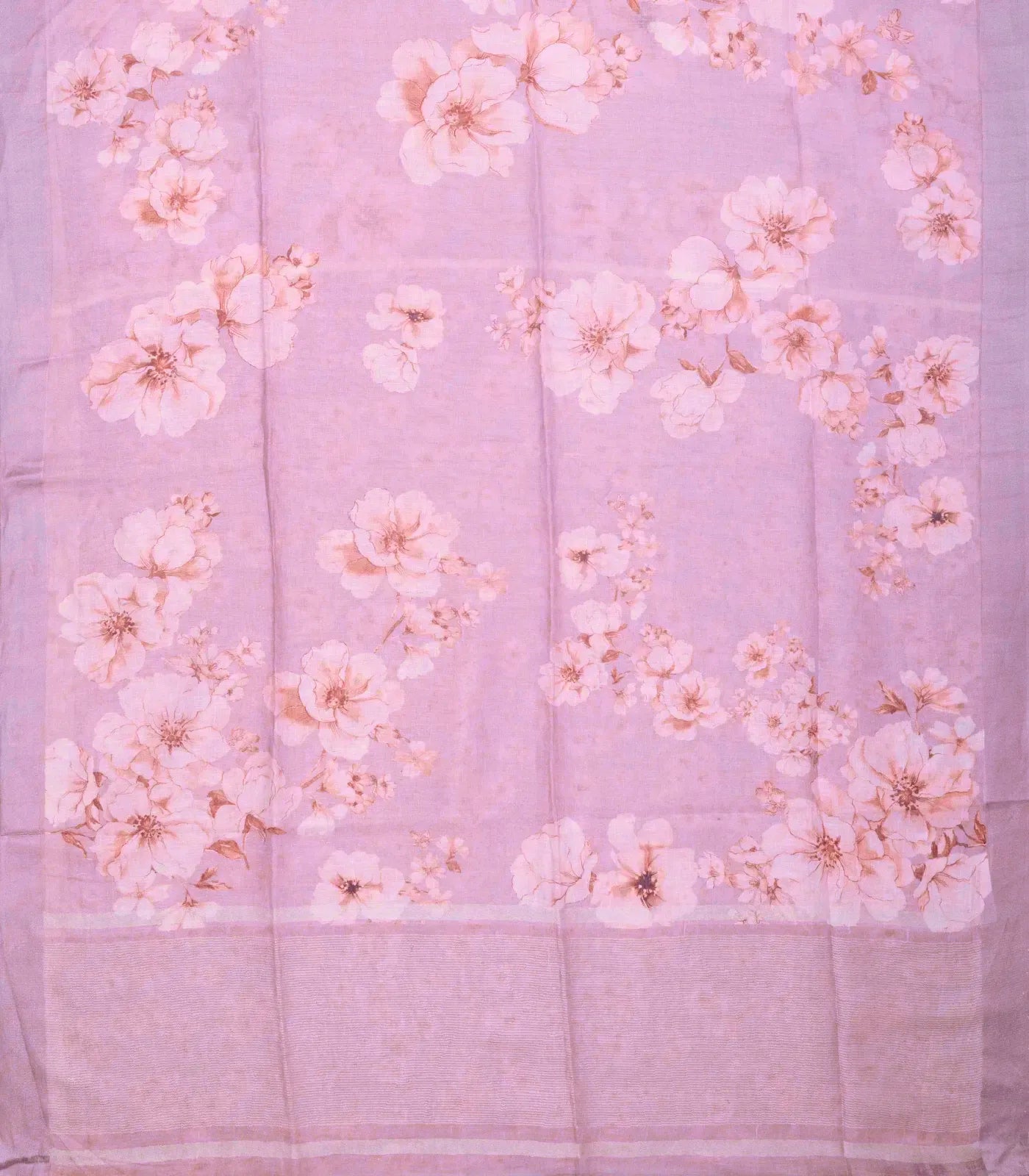 Bubblegum Pink Handloom Linen Saree With Printed Floral Motifs