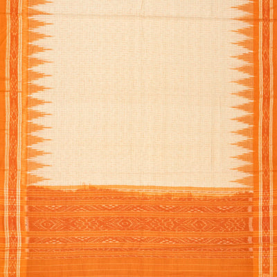 Taupe Handloom Orissa Cotton Saree With Orange Border